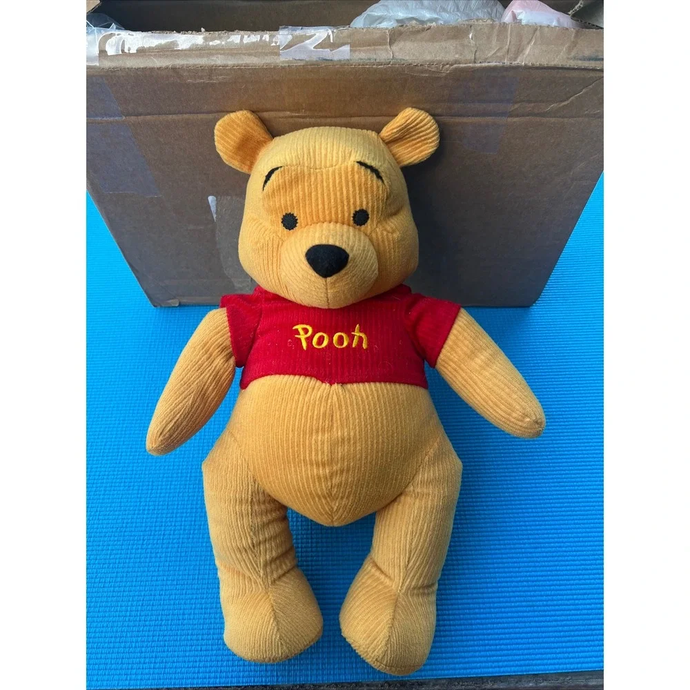 Disney Store Authentic Exclusive Corduroy Winnie The Pooh Bear Plush Yellow Red